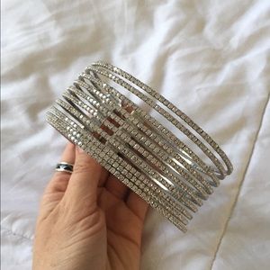 Multi-strap Silver rhinestone choker